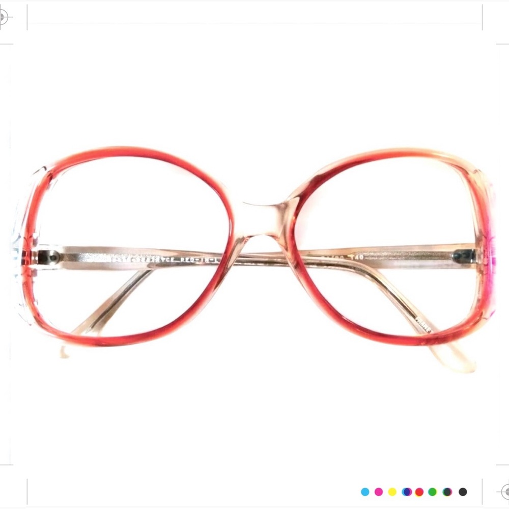 1980’s Vintage Red & Clear Oversized Eyeglasses with Cutouts, Unworn/Deadstock